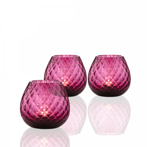 3 Pieces Set of Macramè Candle Holder Ruby Red