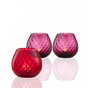 3 Pieces Set of Macramè Candle Holder Red and Ruby Red