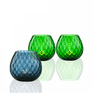 3 Pieces Set of Macramè Candle Holder Air Force Blue and Pine Green