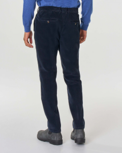 Pantalone blu in velluto di cotone stretch millerighe