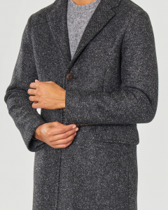 Cappotto grigio antracite spinato in panno di lana