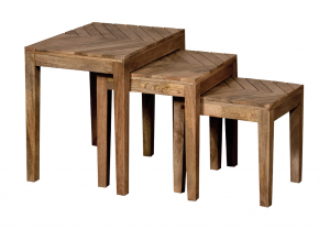 Parketry - Set di 3 tavolinetti in legno massello di mango: misure cm 51 x 41 x 51 h / cm 42 x 38 x 46 h / 32 x 36 x 38 h