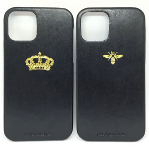 Cover in ecopelle nera marchiata oro a caldo per iPhone 13, 13 Pro, 13 Mini, 13 Pro Max