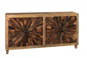 Walden - Credenza in mango massello e dettagli in legno riciclato con 4 ante. Misure: cm 180 x 40 x 90 h