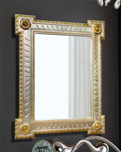 Rectangular mirror in gold and silver leaf - flowers details 