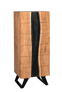 Barcelò - Cassettiera in massello di acacia e piedi in ferro, con 6 cassetti; color naturale e nero. Misure: 40 x 50 x 123 h