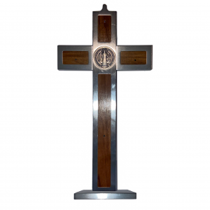Aluminium Crucifix with Rosewood insert,  with Base