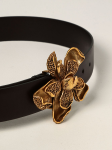 Cintura nera in pelle con fibbia a fiore Alberta  Ferretti 