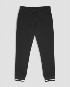 Pantalone nero in felpa di cotone con coulisse e bande laterali con impunture a righe