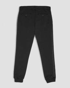 Pantalone nero in felpa di cotone con coulisse e bande laterali con impunture a righe