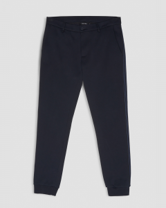 Pantalone blu in felpa di cotone con bande laterali con impunture a righe
