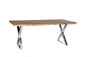 Madera - Tavolo con cristallo in legno massello riciclato di Saal e ferro. Misure: 200 x 90 x 78 h