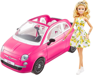 Barbie Bambola e Fiat 500 Veicolo Rosa a 4 Posti con Accessori