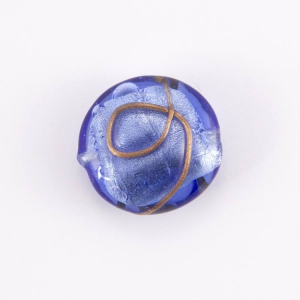 Perla di Murano schissa sommersa Ø25. Vetro blu e avventurina e foglia argento. Foro passante.