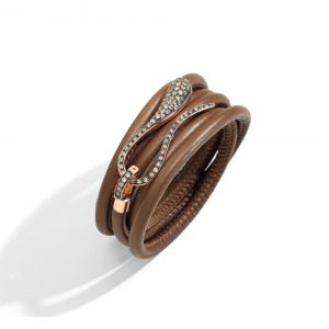 Elika Leather bracelet with rose gold and brown diamond clasp