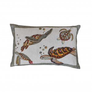 Cuscino beige in lino stampato a tema tartarughe marine