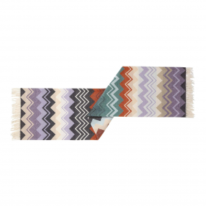 Plaid in lana jacquard tinto filo a macro chevron multicolori con frange al fondo