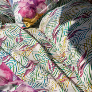 Completo lenzuola a due piazze Kentia in cotone bianco a stampa felci multicolore