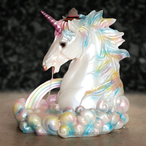 Brucia incensi a riflusso Unicorno con effetto cascata in resina 14x10.5x13 cm - Idea Regalo