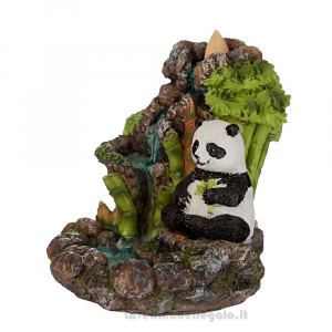 Brucia incensi a riflusso Panda con effetto cascata in resina 12x11x12.5 cm - Idea Regalo