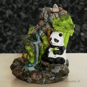 Brucia incensi a riflusso Panda con effetto cascata in resina 12x11x12.5 cm - Idea Regalo