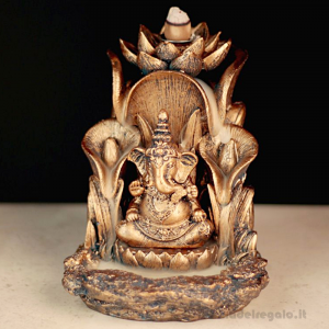 Brucia incensi a riflusso Ganesh con effetto cascata in resina 10.5x12.5x13.5 cm - Idea Regalo