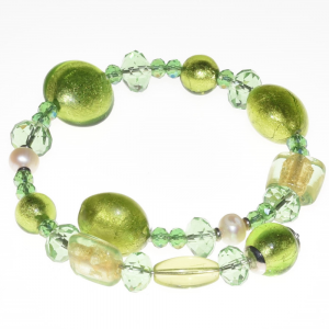 Bracciale verde in perle di vetro di Murano PR Lampwork