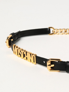 Cintura in pelle e catena con logo metallico Moschino Couture
