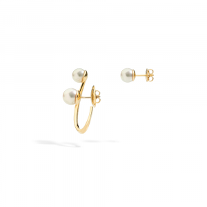 Akoya pearls long single earring in yellow gold