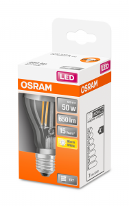 OSRAM Lampadina LED STAR Mirror Silver Classic A 50 filamento, luce calda, E27 