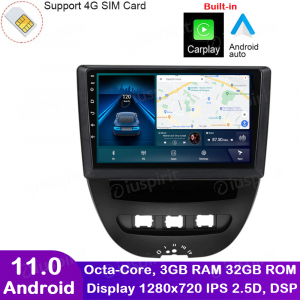ANDROID autoradio navigatore per Peugeot 107 Citroen C1 Toyota Aygo 2005-2014 CarPlay Android Auto GPS USB WI-FI Bluetooth 4G LTE