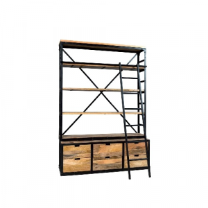 Rail - Tavolino da salotto con ruote in legno massello e metallo, colore  naturale in stile industrial retrò, dimensione: cm 110 x 70 x 35 h