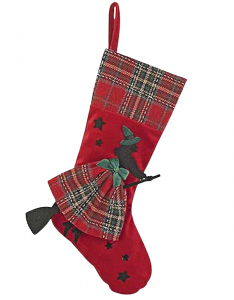 Calza Befana Tartan Scozzese con Fiocco Rosso o Verde