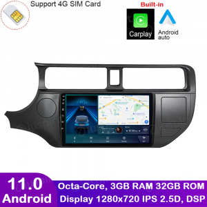 ANDROID autoradio navigatore per Kia Rio 2011-2014 CarPlay Android Auto GPS USB WI-FI Bluetooth 4G LTE
