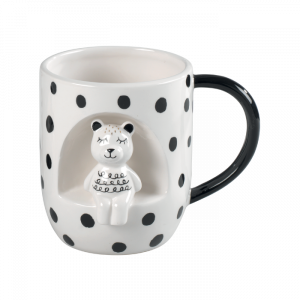 Tazza Mug orso in ceramica bianca e nera Mascagni A1452