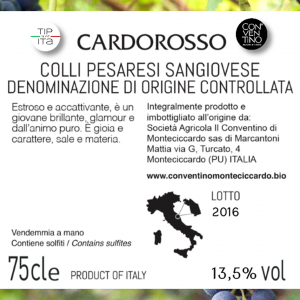 Cardorosso - DOC Sangiovese Colli Pesaresi 2018 - Vino Rosso - 75cl