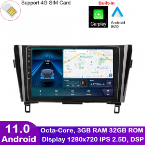 ANDROID autoradio navigatore per Nissan Qashqai Nissan X-Trail Nissan Rogue 2014-2020 CarPlay Android Auto GPS USB WI-FI Bluetooth 4G LTE