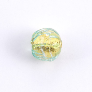 Perla di Murano con gocce di vetro acquamare Ø12 mm circa, foglia oro sommerso.