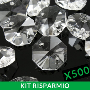 Confezione risparmio: 500 pz ottagoni 14 mm trasparente cristallo vetro molato, 2 fori, 16 facce