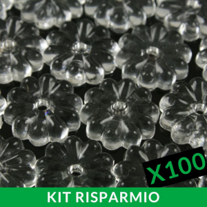 Confezione risparmio: 100 pz di rosellina 20 mm, rosetta in vetro veneziano cristallino, foro centrale
