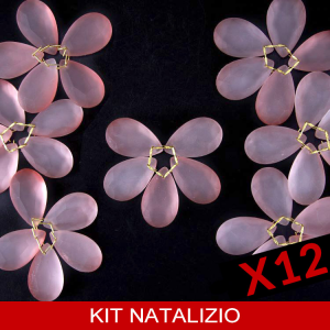 Confezione risparmio: 12 pz fiori Ø80 mm di cristalli rosa satinato con clip oro per albero di Natale