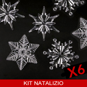Confezione risparmio: 6 grandi fiocchi di neve assortiti in cristallo acrilico 100 mm per addobbo Natale
