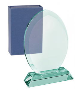 Trofeo goccia in vetro verde con piedistallo