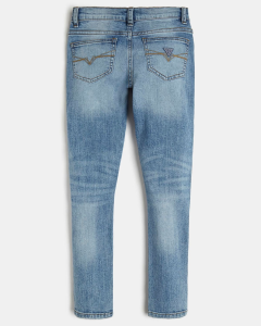 Jeans slim blu stone washed cinque tasche con abrasioni lungo la gamba 10-16 anni