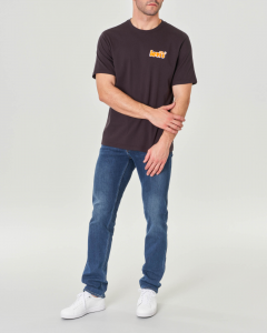 T-shirt nera mezza manica con logo arancione in spugna