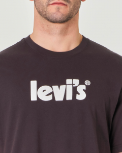 T-shirt nera mezza manica over con logo scritta centrale