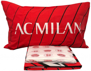A.C. Milan Completo Lenzuolo 1 Piazza 100% Cotone, Rosso Nero