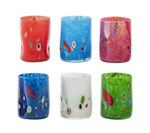 Set 6 Bicchieri acqua in vetro stile Murano colori assortiti cl 28