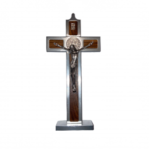 Aluminium Crucifix with Rosewood insert,  with Base