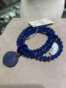 Bracciale elastico multifilo con pietre dure blu MasMas  Made in ITALY BR/061